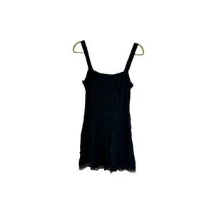 Vintage 90s Jeannie Nitro Black Crochet Hem Mini Dress Goth Rave